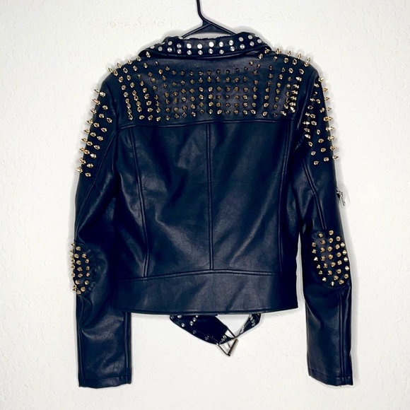 Black FAUX VEGAN Leather Studded Jacket - Picture 8 of 8